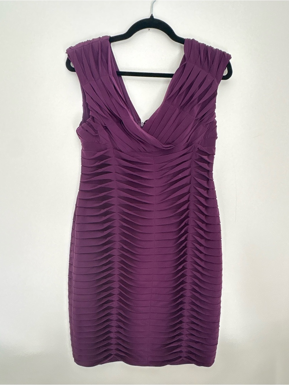 Adrianna Papell Purple Pleated Ruched Sheath Cocktail Dress Size 12